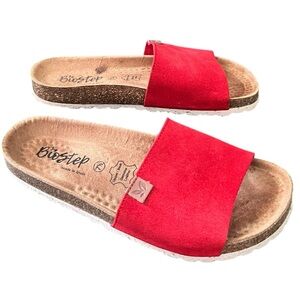 Women's BioStep Leather Red Slide Sandals Size 7.5